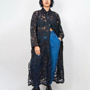 90s sheer floral oversized tent dress osfm l xl extra large / black floral maxi